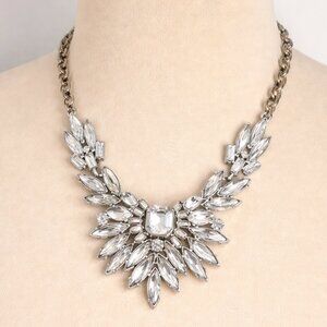 Banana Republic Crystal Statement Necklace – Silver Sunburst Bib Necklace